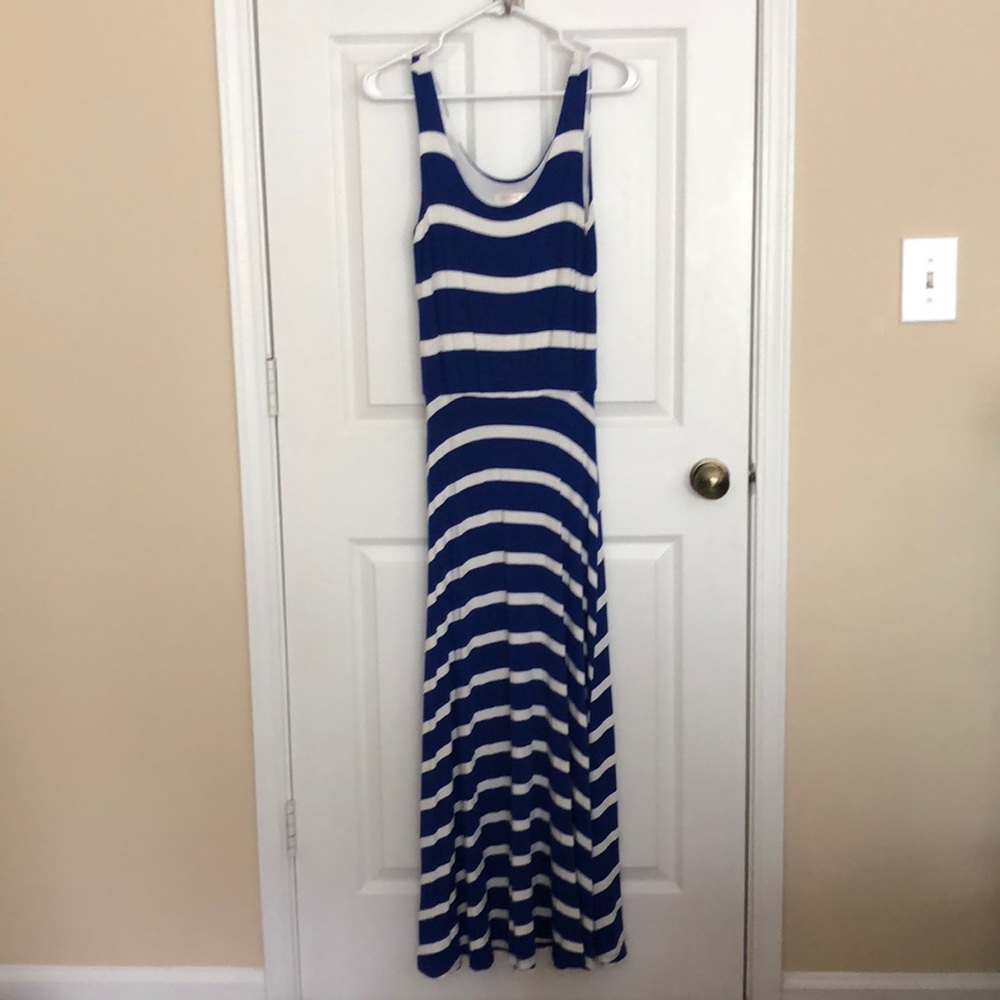 Blue and White Striped Maxi Dress